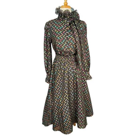 Halogen x Atlantic-Pacific XS Set High Neck Blouse Midi Skirt Multicolor Dot - Picture 1 of 16